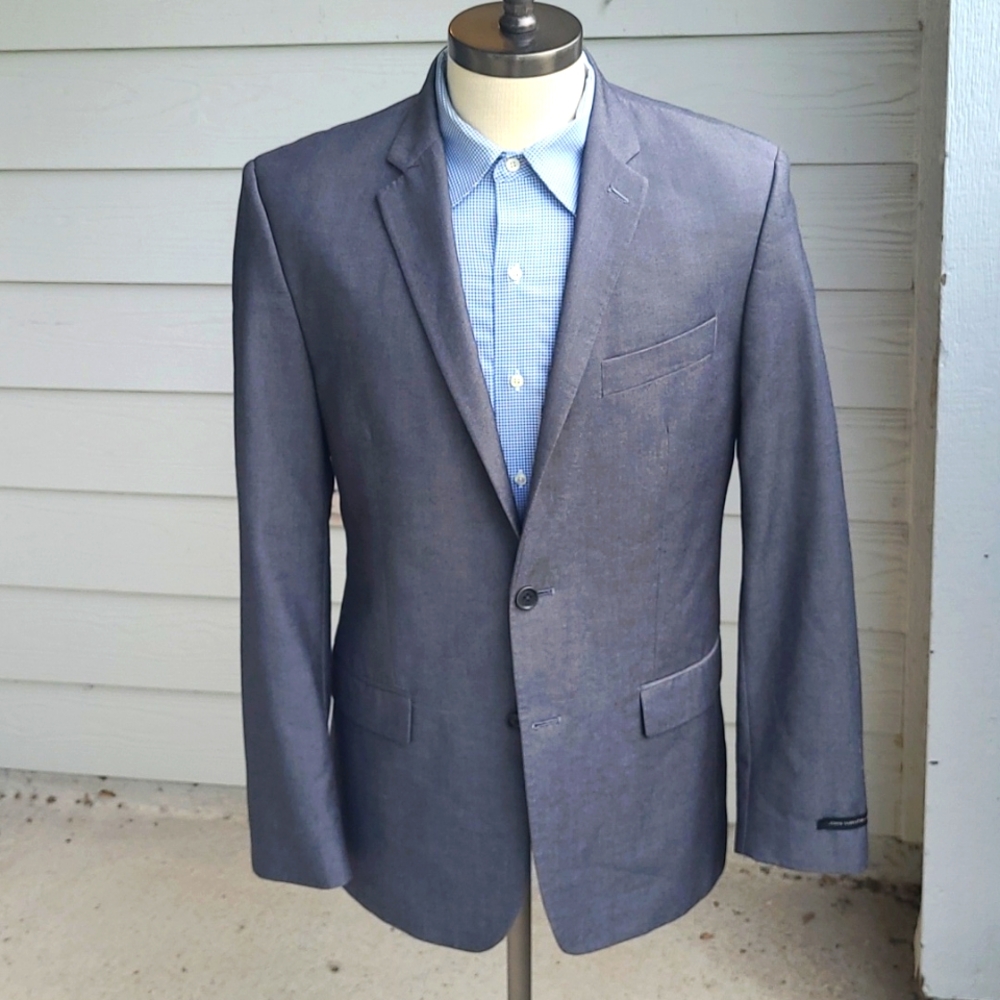 JOHN VARVATOS Canada Solid Grey Weave Polyester Blend Sz 42 L Sport Coat Blazer